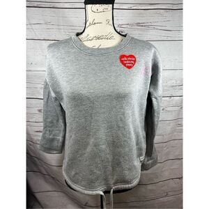 WOŚP Gray‎ Pullover Sweatshirt Love Embroidered Drawstring Hem 3/4 Sleeve